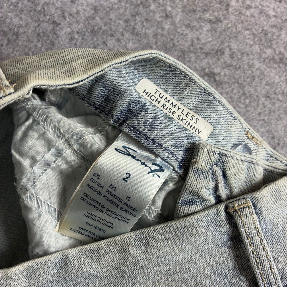 Seven7 Tummyless High Rise Skinny Jeans Light Wash Distressed Women Size 2 27x29 - Picture 4 of 10
